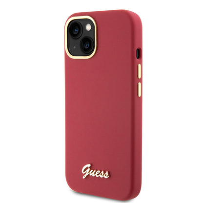 Etui til Apple iPhone 15, Guess, Script Metal Logo & Ramme, Rosa