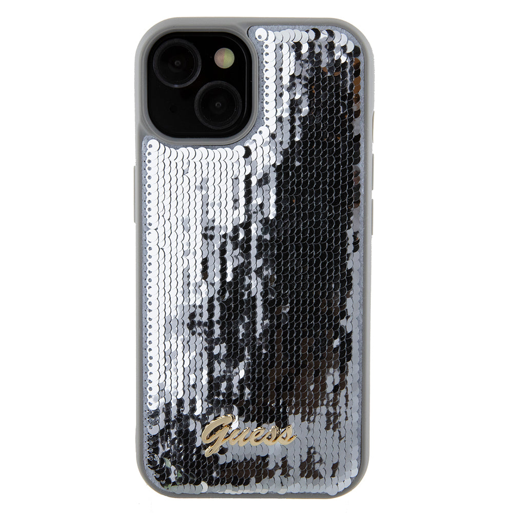 Etui til Apple iPhone 15, Guess, Sequin Script Metal, Sølvfarvet