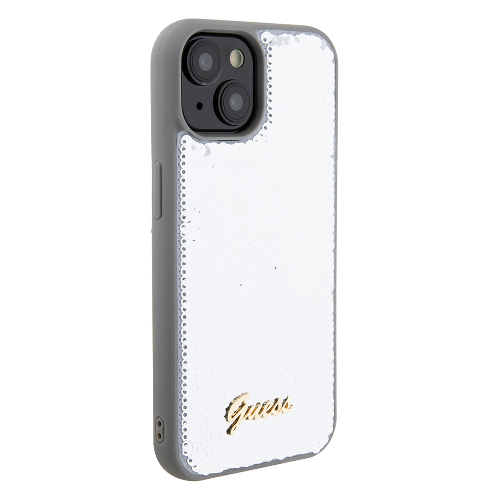 Etui til Apple iPhone 15, Guess, Sequin Script Metal, Sølvfarvet