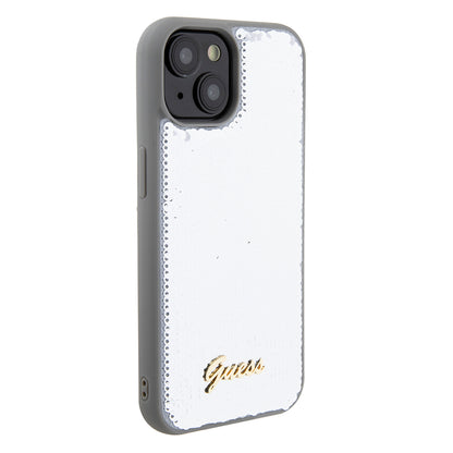 Etui til Apple iPhone 15, Guess, Sequin Script Metal, Sølvfarvet