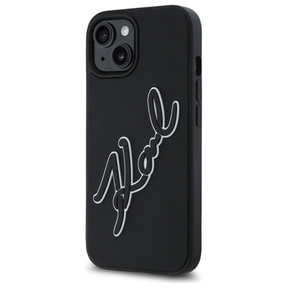 Etui til Apple iPhone 15, Karl Lagerfeld, 3D Rubber Signature, Sort