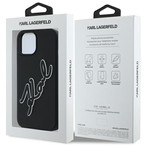 Etui til Apple iPhone 15, Karl Lagerfeld, 3D Rubber Signature, Sort