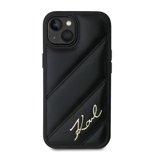 Etui til Apple iPhone 15, Karl Lagerfeld, Diagonal Quilted Script, Sort