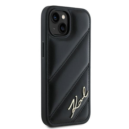 Etui til Apple iPhone 15, Karl Lagerfeld, Diagonal Quilted Script, Sort