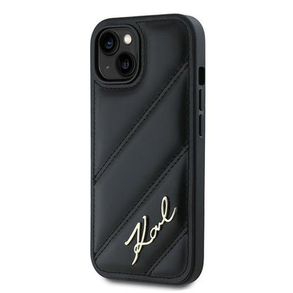 Etui til Apple iPhone 15, Karl Lagerfeld, Diagonal Quilted Script, Sort