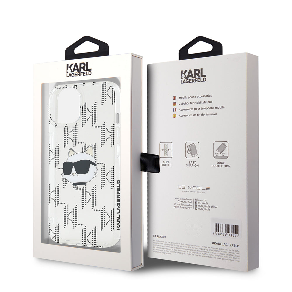 Cover til Apple iPhone 15, Karl Lagerfeld, IML Electroplated Choupette Head, Transparent