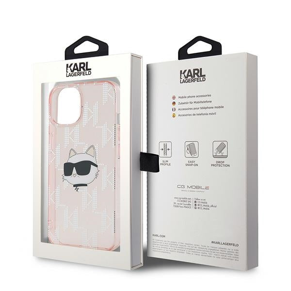 Etui til Apple iPhone 15, Karl Lagerfeld, IML Luxury Monogram Choupette's Head, Pink