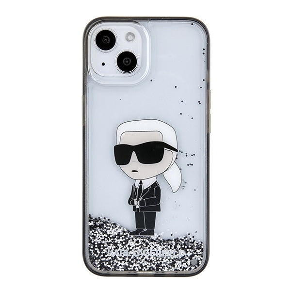 Case for Apple iPhone 15, Karl Lagerfeld, Liquid Glitter Ikonik Karl, Transparent
