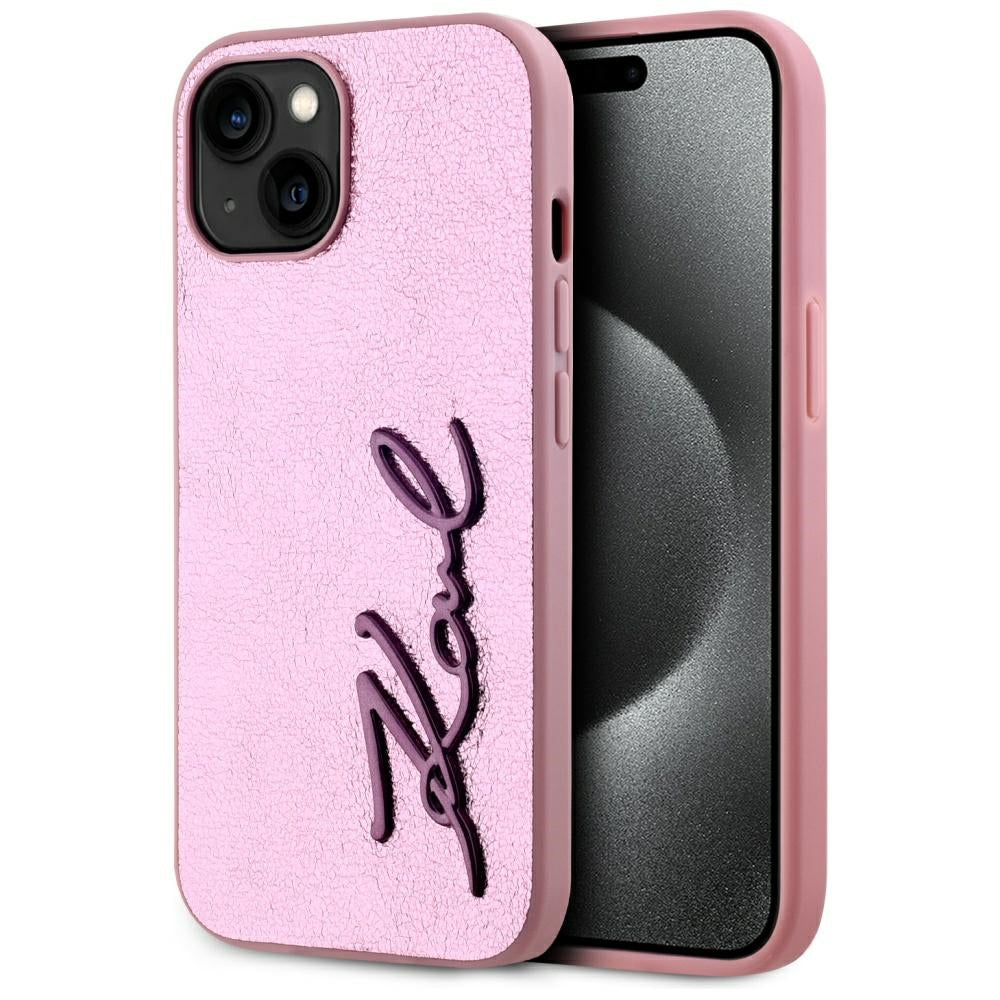 Etui til Apple iPhone 15, Karl Lagerfeld, Metal Signature, Pink