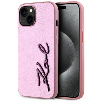 Etui til Apple iPhone 15, Karl Lagerfeld, Metal Signature, Pink