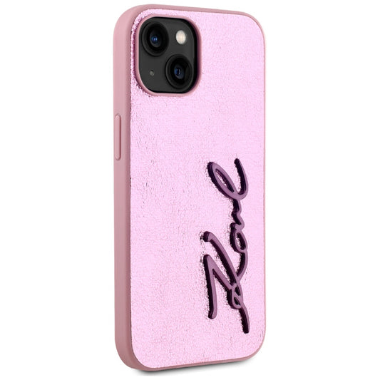 Etui til Apple iPhone 15, Karl Lagerfeld, Metal Signature, Pink