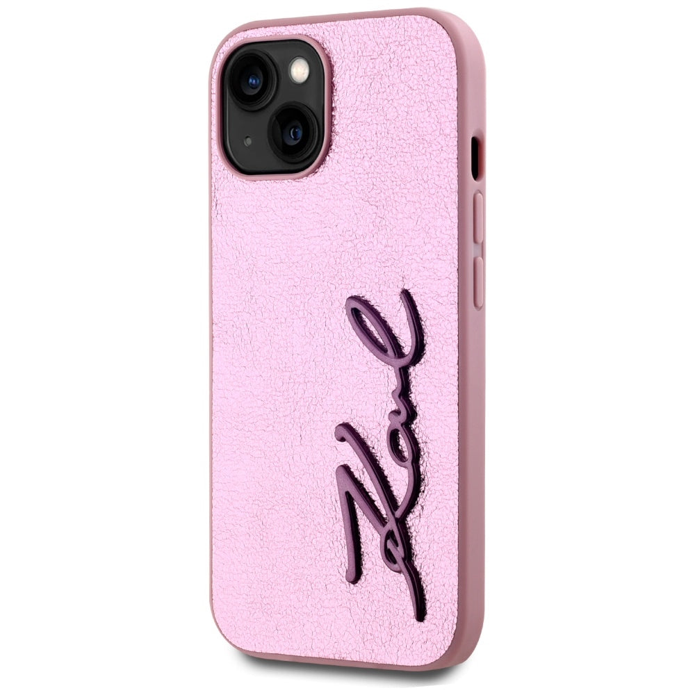 Etui til Apple iPhone 15, Karl Lagerfeld, Metal Signature, Pink