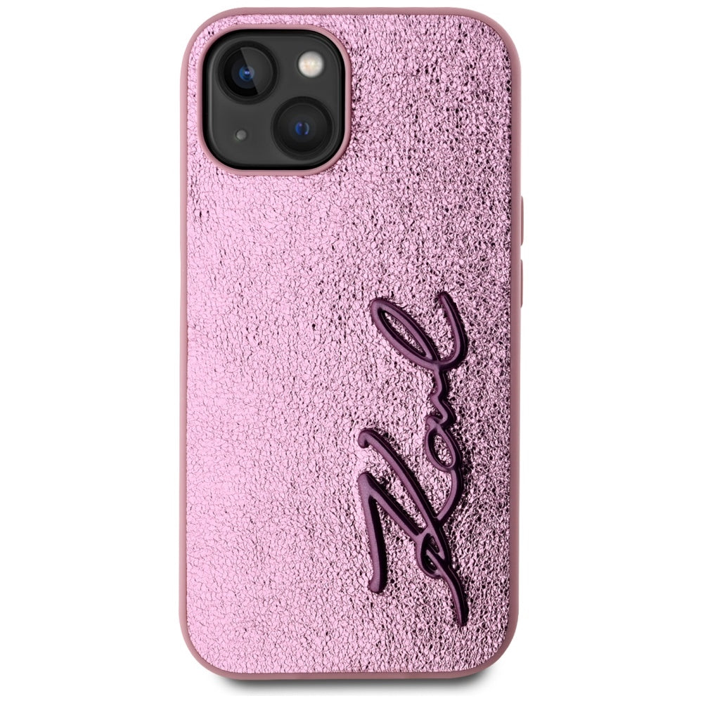 Etui til Apple iPhone 15, Karl Lagerfeld, Metal Signature, Pink