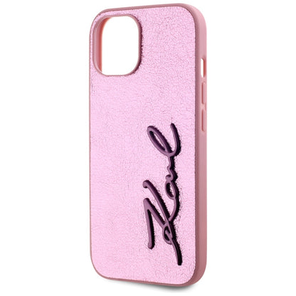Etui til Apple iPhone 15, Karl Lagerfeld, Metal Signature, Pink