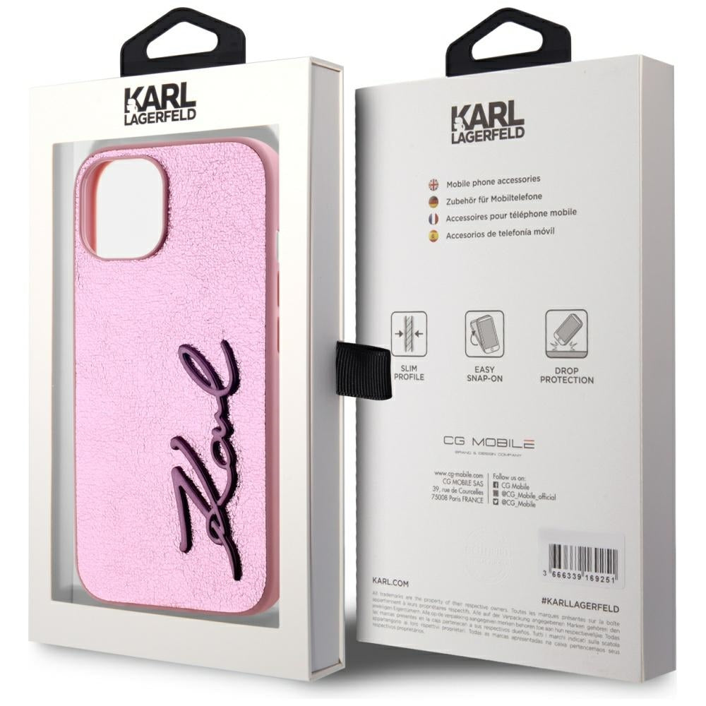 Etui til Apple iPhone 15, Karl Lagerfeld, Metal Signature, Pink
