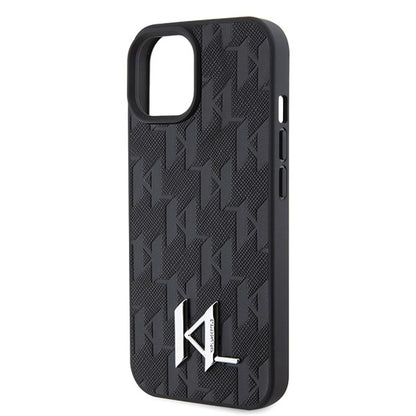 Etui til Apple iPhone 15, Karl Lagerfeld, Monogram Hot Stamp Metal Logo, Sort