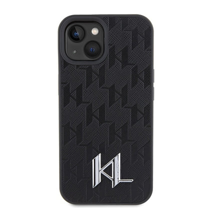 Etui til Apple iPhone 15, Karl Lagerfeld, Monogram Hot Stamp Metal Logo, Sort
