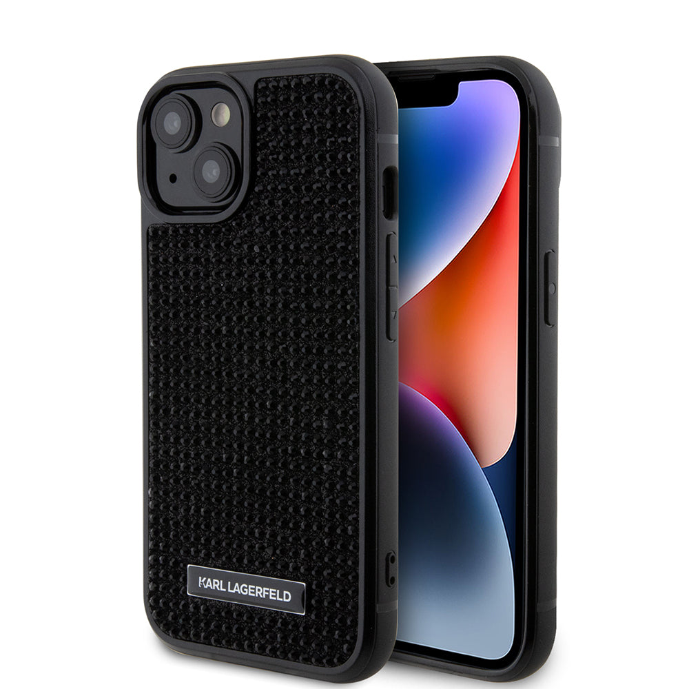 Etui til Apple iPhone 15, Karl Lagerfeld, Rhinestone Metal Plate, Sort