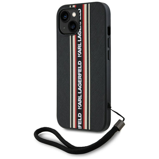 Etui til Apple iPhone 15, Karl Lagerfeld, Saffiano Athleisure Stripes med Strop, Rosie