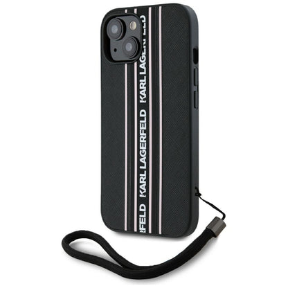Etui til Apple iPhone 15, Karl Lagerfeld, Saffiano Athleisure Stripes med Strop, Pink