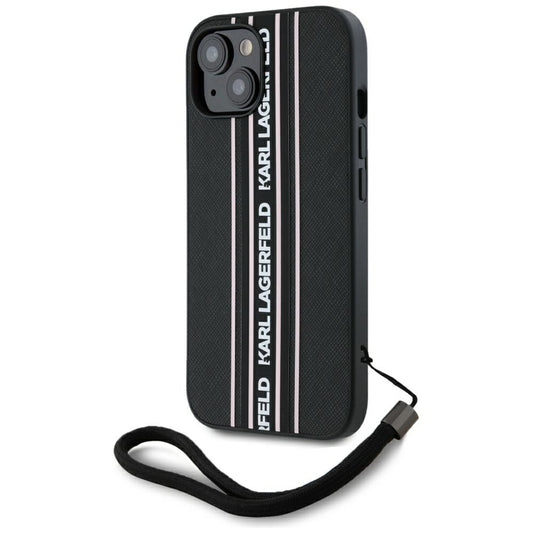 Etui til Apple iPhone 15, Karl Lagerfeld, Saffiano Athleisure Stripes med Strop, Pink