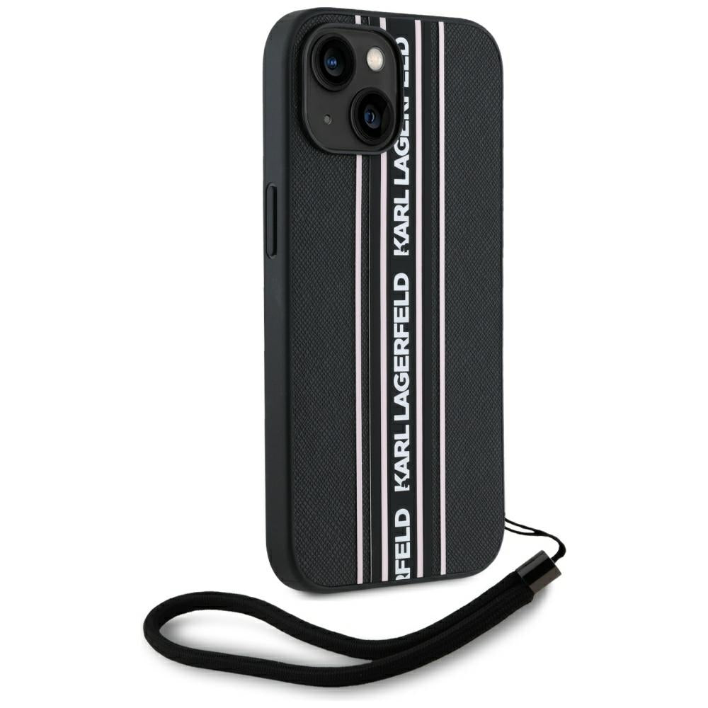 Etui til Apple iPhone 15, Karl Lagerfeld, Saffiano Athleisure Stripes med Strop, Pink
