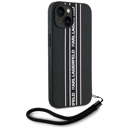 Etui til Apple iPhone 15, Karl Lagerfeld, Saffiano Athleisure Stripes med Strop, Pink