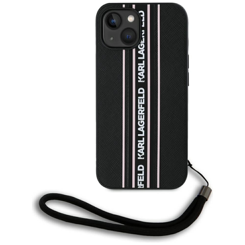 Etui til Apple iPhone 15, Karl Lagerfeld, Saffiano Athleisure Stripes med Strop, Pink