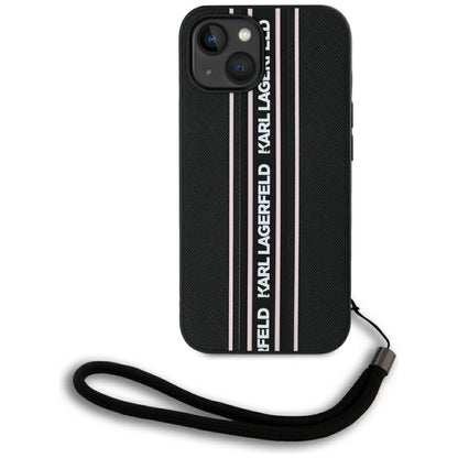Etui til Apple iPhone 15, Karl Lagerfeld, Saffiano Athleisure Stripes med Strop, Pink
