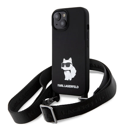 Etui til Apple iPhone 15, Karl Lagerfeld, Silicone Crossbody Choupette, Sort