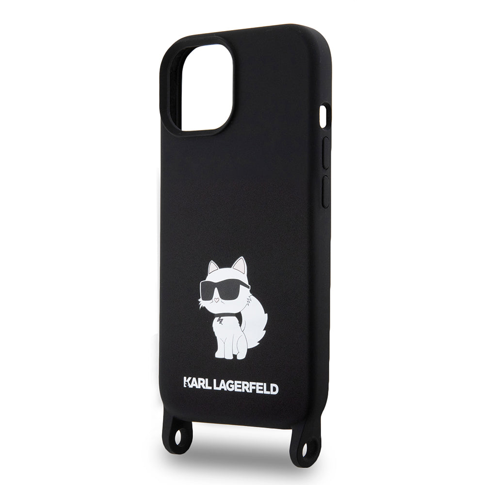 Etui til Apple iPhone 15, Karl Lagerfeld, Silicone Crossbody Choupette, Sort