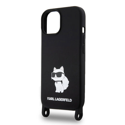 Etui til Apple iPhone 15, Karl Lagerfeld, Silicone Crossbody Choupette, Sort