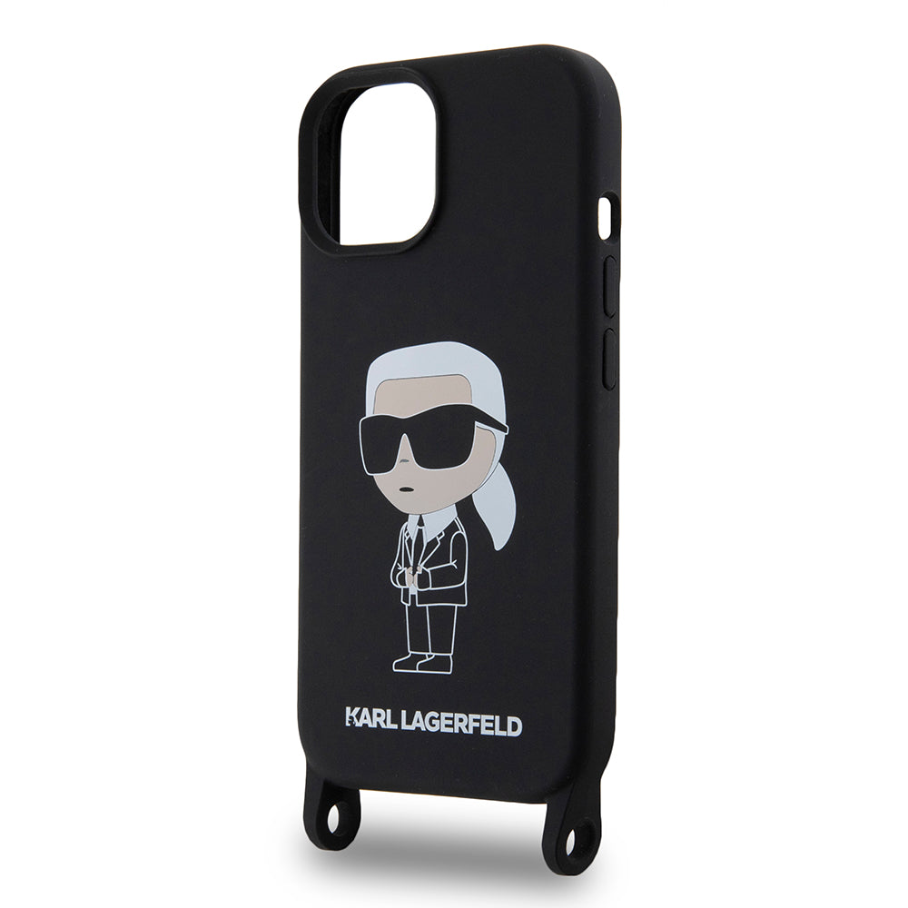 Etui til Apple iPhone 15, Karl Lagerfeld, Silicone Crossbody Ikonik Karl, Sort