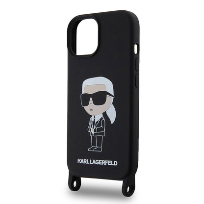 Etui til Apple iPhone 15, Karl Lagerfeld, Silicone Crossbody Ikonik Karl, Sort