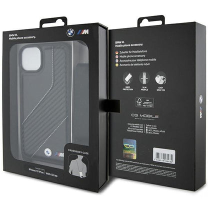 Cover til Apple iPhone 15 Plus, BMW, M Edition Carbon Stripe & Strap, Sort