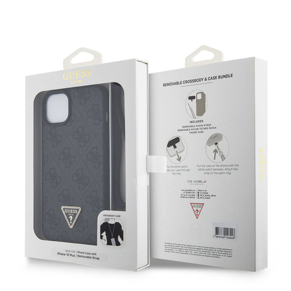 Etui til Apple iPhone 15 Plus, Guess, Crossbody 4G Metal Logo, Sort