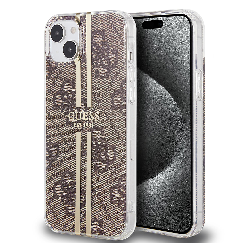 Etui til Apple iPhone 15 Plus, Guess, IML 4G Gold Stripe, Brun