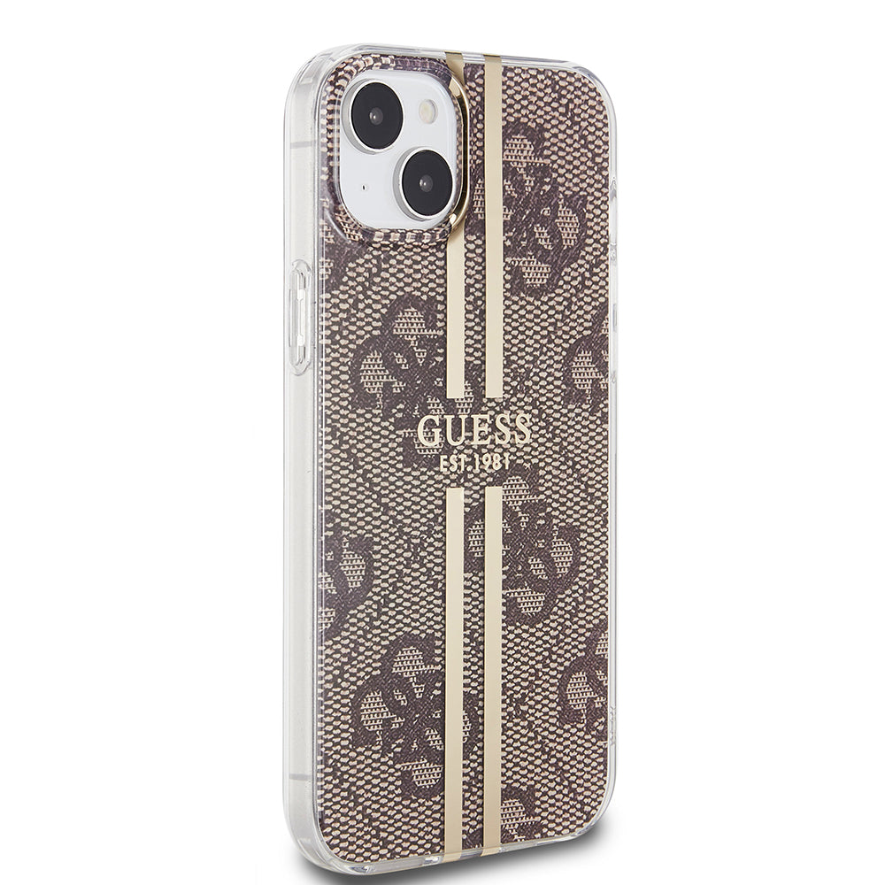 Etui til Apple iPhone 15 Plus, Guess, IML 4G Gold Stripe, Brun
