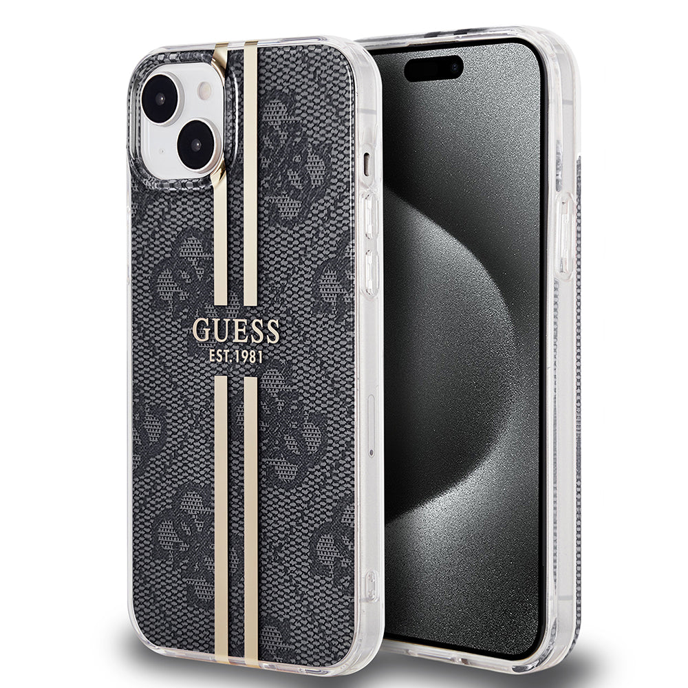 Etui til Apple iPhone 15 Plus, Guess, IML 4G Gold Stripe, Sort