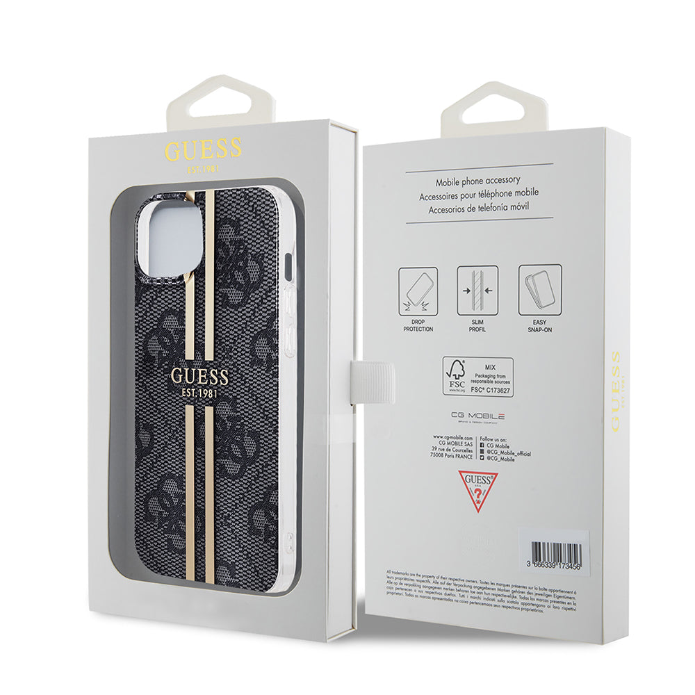 Etui til Apple iPhone 15 Plus, Guess, IML 4G Gold Stripe, Sort