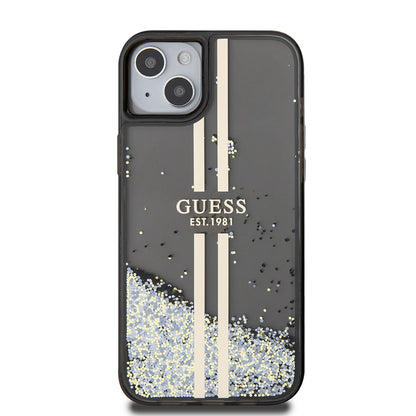 Etui til Apple iPhone 15 Plus, Guess, Liquid Glitter Gold Stripes, Sort