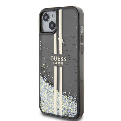 Etui til Apple iPhone 15 Plus, Guess, Liquid Glitter Gold Stripes, Sort