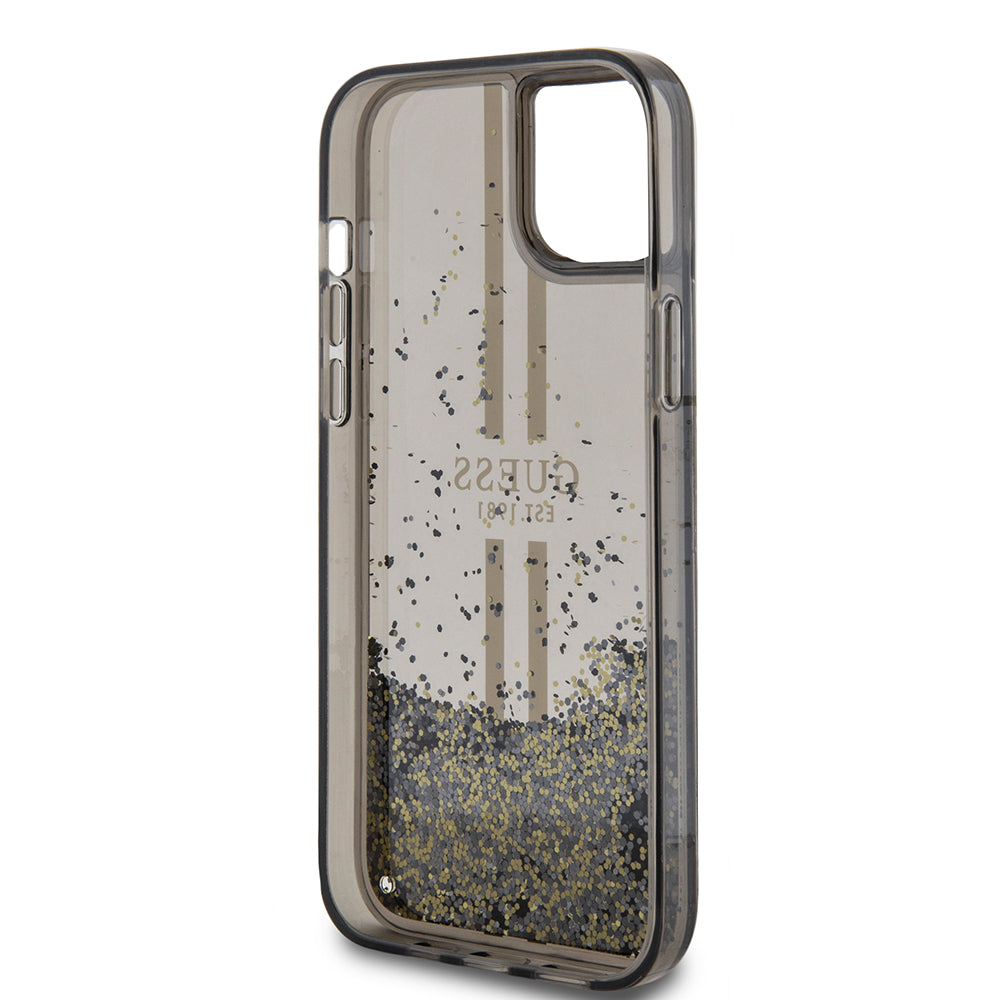 Etui til Apple iPhone 15 Plus, Guess, Liquid Glitter Gold Stripes, Sort