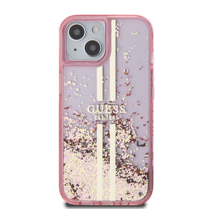Etui til Apple iPhone 15 Plus, Guess, Liquid Glitter Gold Stripes, Pink