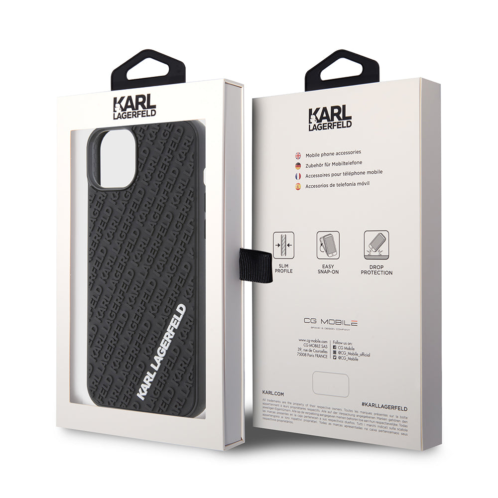 Etui til Apple iPhone 15 Plus, Karl Lagerfeld, 3D Rubber Multi Logo, Sort