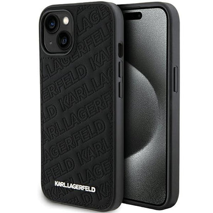 Etui til Apple iPhone 15 Plus, Karl Lagerfeld, Diagonal Quilted K Mønster, Sort