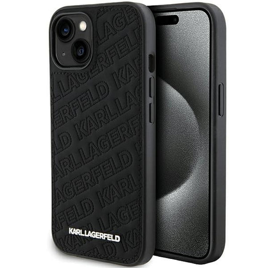 Etui til Apple iPhone 15 Plus, Karl Lagerfeld, Diagonal Quilted K Mønster, Sort