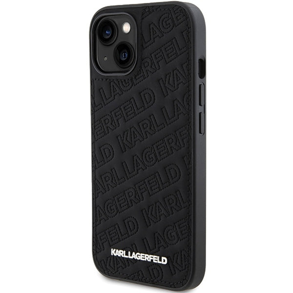 Etui til Apple iPhone 15 Plus, Karl Lagerfeld, Diagonal Quilted K Mønster, Sort