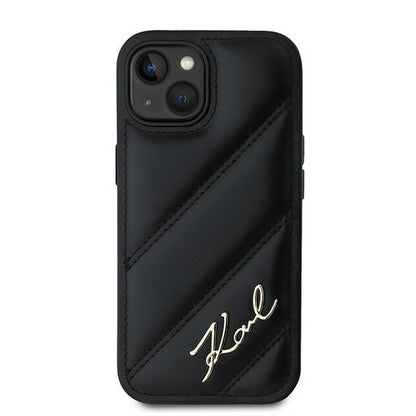 Etui til Apple iPhone 15 Plus, Karl Lagerfeld, Diagonal Quilted Script, Sort
