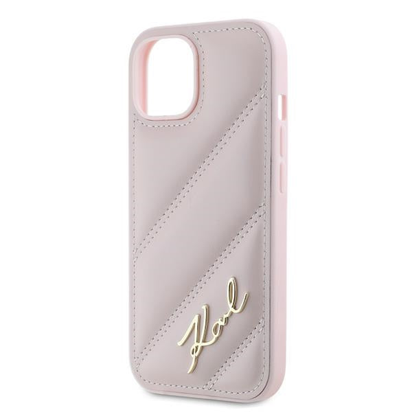 Etui til Apple iPhone 15 Plus, Karl Lagerfeld, Diagonal Quilted Script, Pink